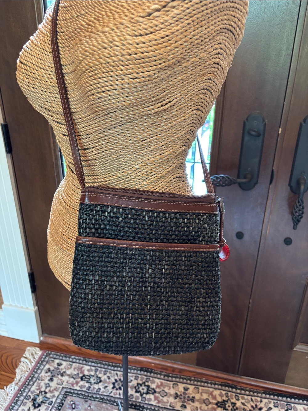 Carla March leather and straw Crossbody purse